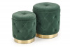 AMBI Zestaw 2 okrągłych welurowych puf w stylu glamour butelkowa zieleń ciemny zielony/złoty - zdjęcie 1