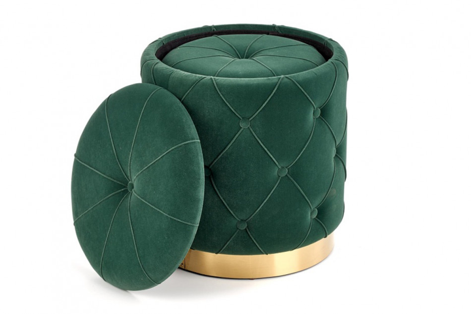 AMBI Zestaw 2 okrągłych welurowych puf w stylu glamour butelkowa zieleń ciemny zielony/złoty - zdjęcie 3