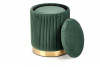 BRITIS Zestaw 2 okrągłych welurowych puf z pojemnikiem butelkowa zieleń ciemny zielony/złoty - zdjęcie 4