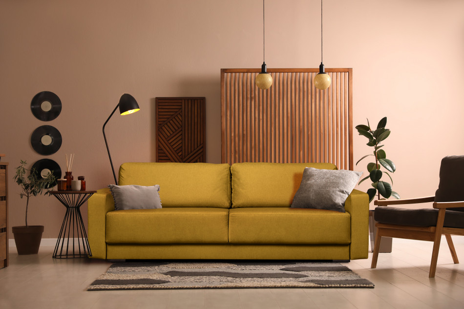 RUVIS Sofa rozkładana do przodu 150x200 cm żółta żółty - zdjęcie 1