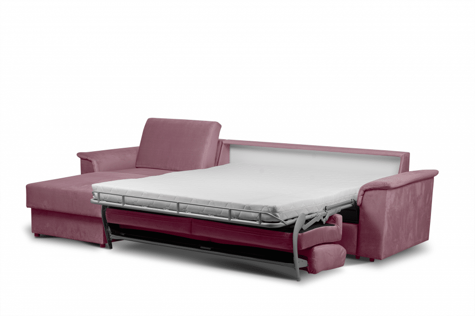 ALOPI Narożnik lewy z funkcją spania z materacem różowy różowy - zdjęcie 3