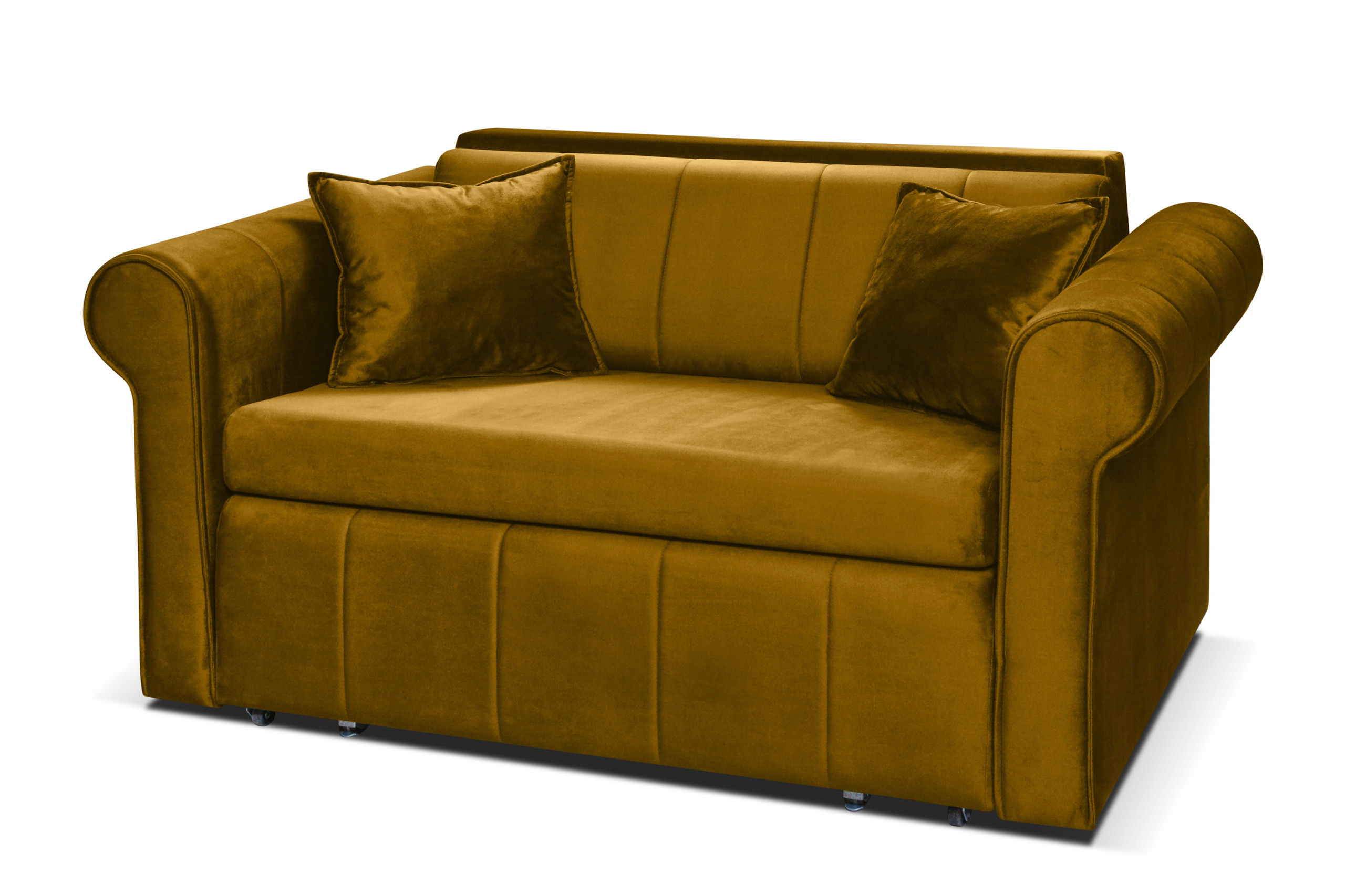 Sofa velvet glamour z dodatkowymi poduszkami musztardowa