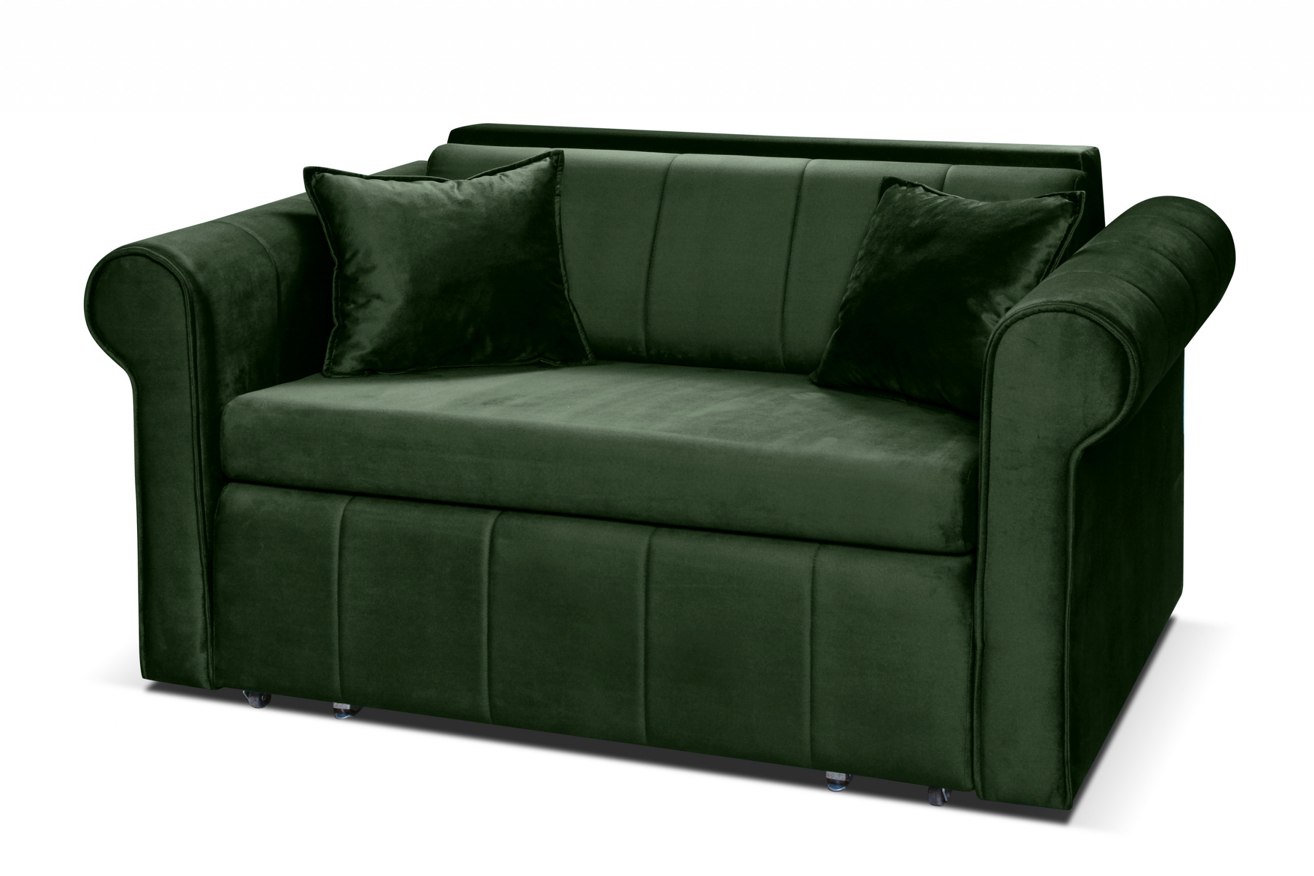 Sofa velvet glamour z dodatkowymi poduszkami butelkowa zieleń