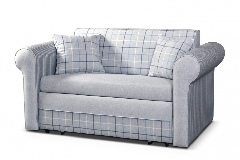 LAVIO Sofa glamour plecionka z dodatkowymi poduszkami w kratkę szara szary - zdjęcie 0