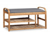 FENDLO Drewniana tapicerowana ławka z półkami do przedpokoju naturalny/szary - zdjęcie 1