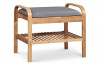 FENDLO Drewniany tapicerowany stołek do przedpokoju z półką naturalny/szary - zdjęcie 1