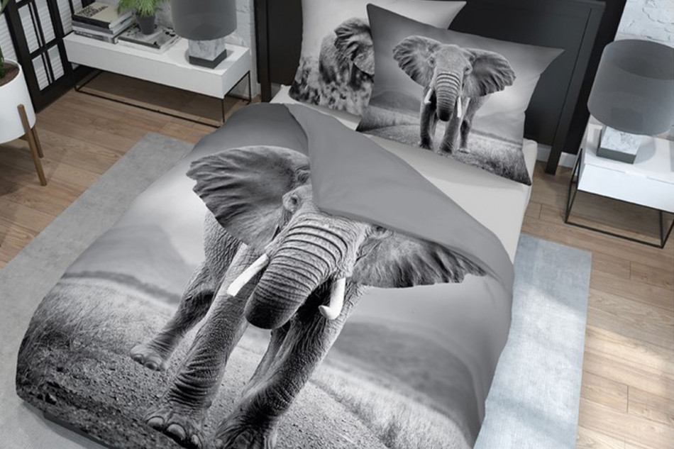 FEROS Bawełniana pościel szara ze słoniem 160x200 cm szary - zdjęcie 3