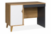 BORIA Nowoczesne biurko z szufladą i półkami dąb złoty/biały matowy/grafit - zdjęcie 1