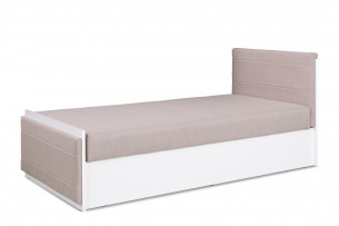 FUNES, https://konsimo.pl/kolekcja/funes/ Wygodne białe łóżko z materacem do pokoju nastolatka beżowy/biały - zdjęcie