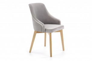 GRAPO, https://konsimo.pl/kolekcja/grapo/ Skandynawskie krzesło kubełek z podłokietnikami szare welur na naturalnych drewnianych nogach szary - zdjęcie