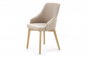 GRAPO, https://konsimo.pl/kolekcja/grapo/ Skandynawskie krzesło kubełek z podłokietnikami welur beżowe na naturalnych drewnianych nogach beżowy - zdjęcie