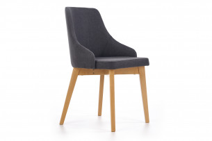 GRAPO, https://konsimo.pl/kolekcja/grapo/ Skandynawskie krzesło kubełek z podłokietnikami szare na naturalnych drewnianych nogach ciemny szary/dąb miodowy - zdjęcie