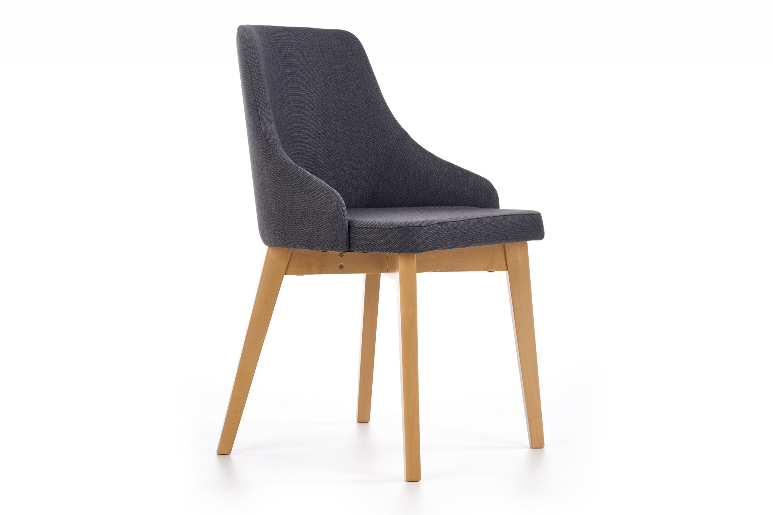 Skandynawskie krzesło kubełek z podłokietnikami szare na naturalnych drewnianych nogach