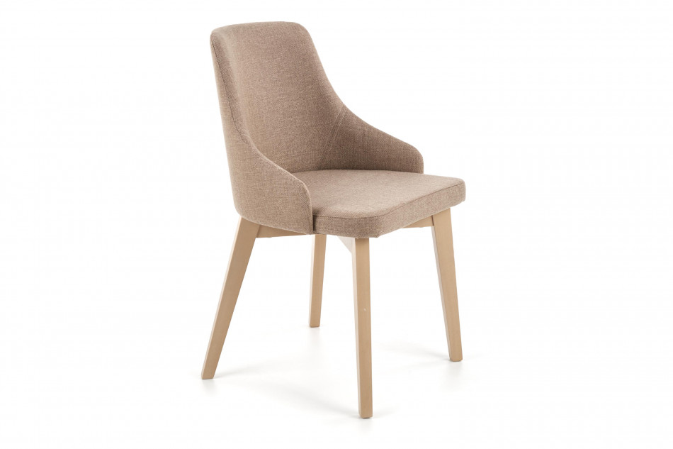 GRAPO Skandynawskie krzesło kubełek z podłokietnikami brązowe na naturalnych drewnianych nogach ciemny beżowy/dąb sonoma - zdjęcie 0