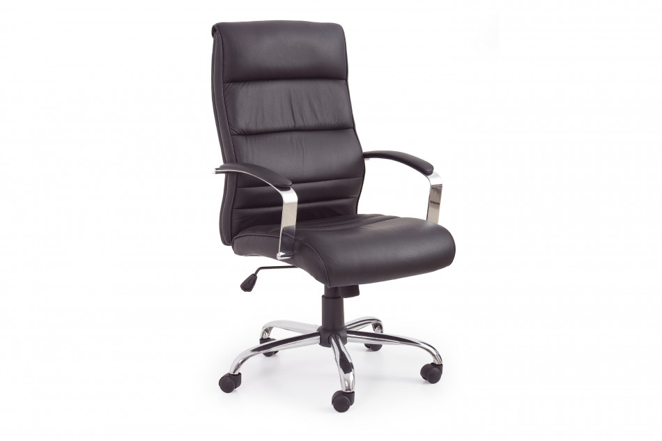 ENSI Skórzany fotel do biurka obrotowy czarny czarny - zdjęcie 0