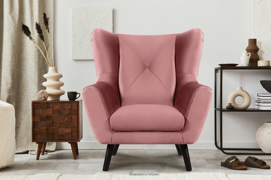 MIRO Różowy fotel uszak do sypialni różowy - zdjęcie 1