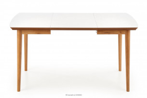 RANGO, https://konsimo.pl/kolekcja/rango/ Drewniany stół rozkładany biały matowy/dąb lefkas - zdjęcie
