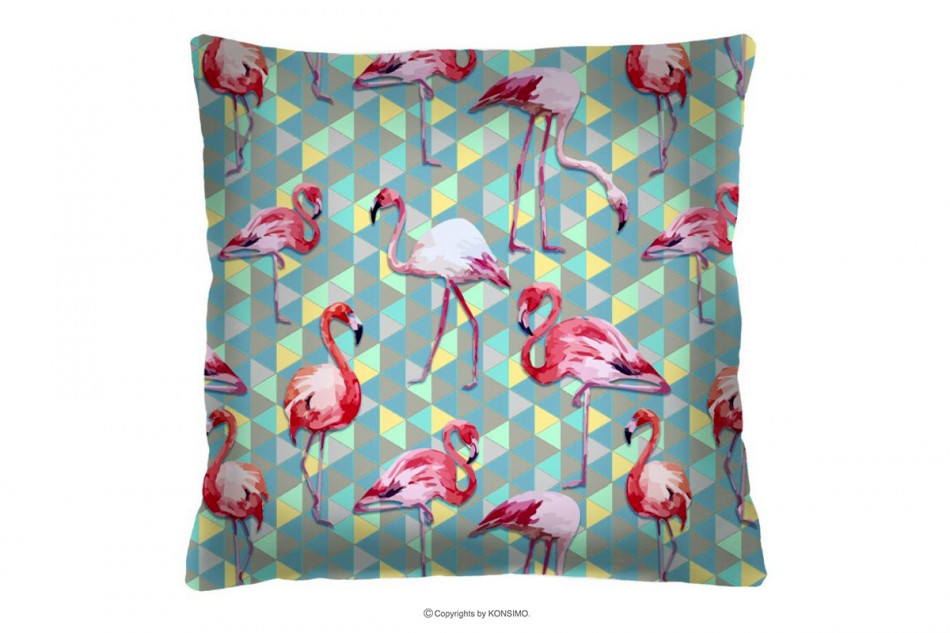 AMPE Niebieska poduszka flamingi różowy/błękitny - zdjęcie