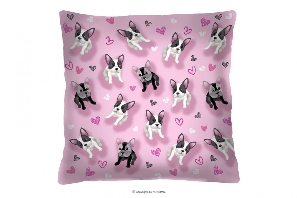 PAFIA Poduszka dla dziewczynki różowa w psy różowy/biały/szary - zdjęcie