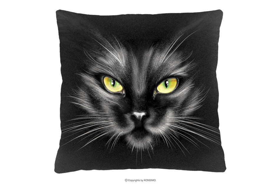 ATTELA Czarna poduszka z kotem czarny/żółty - zdjęcie