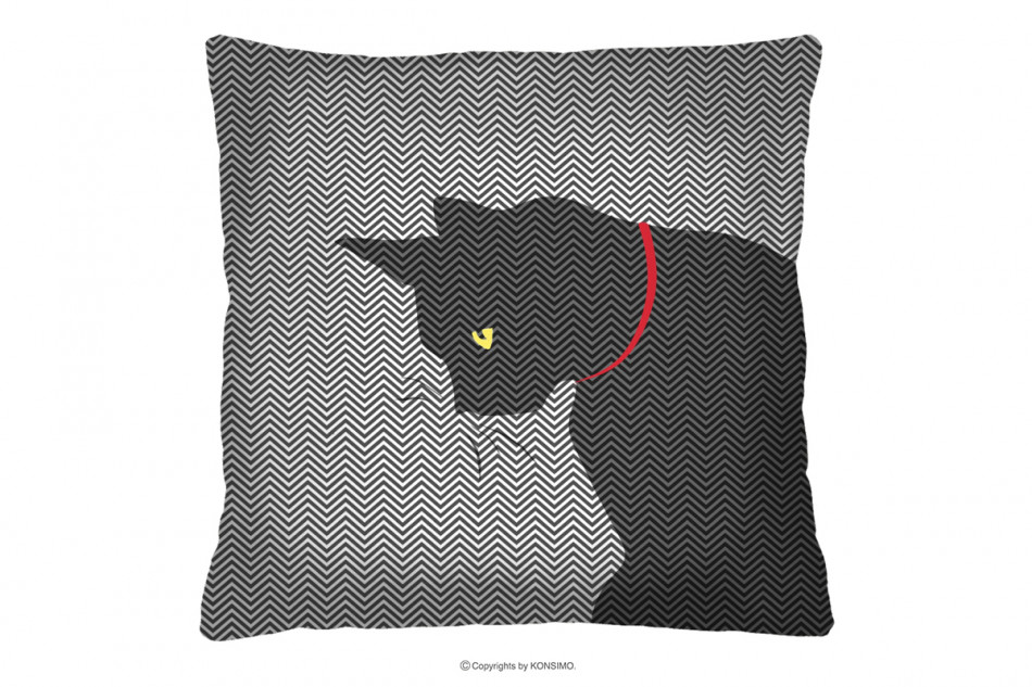 ATTELA Poduszka młodzieżowa z kotem ciemny szary/jasny szary/czerwony - zdjęcie