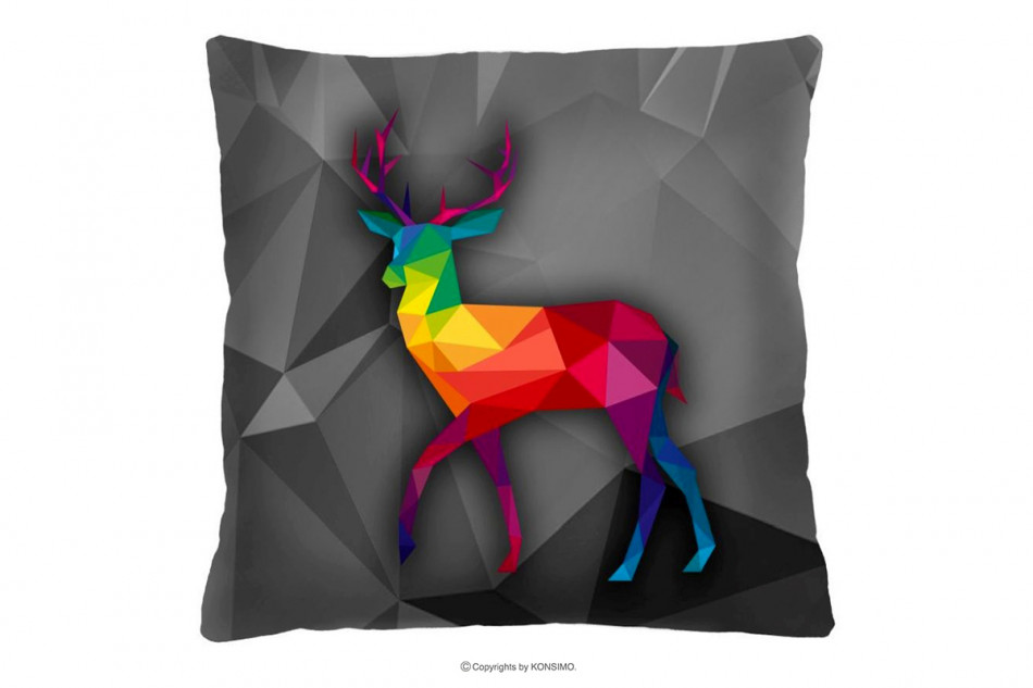 HIRTI Poduszka z kolorowym jeleniem szary/wielokolorowy - zdjęcie