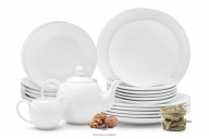 Zestaw obiadowy porcelanowy dla 6 osób mlecznik dzbanek biały (20el)