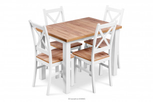 DAVI, https://konsimo.pl/kolekcja/davi/ Skandynawski stół z krzesłami do kuchni dąb craft złoty/biały - zdjęcie