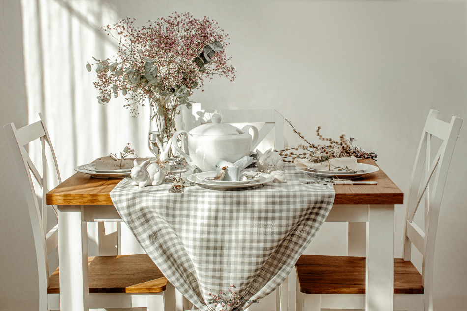 DAVI Skandynawski stół z krzesłami do kuchni dąb craft złoty/biały - zdjęcie 1