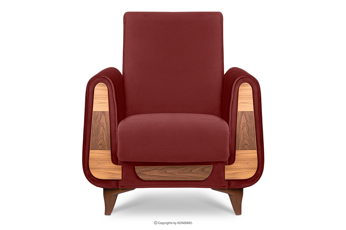 Czerwony fotel do salonu welur