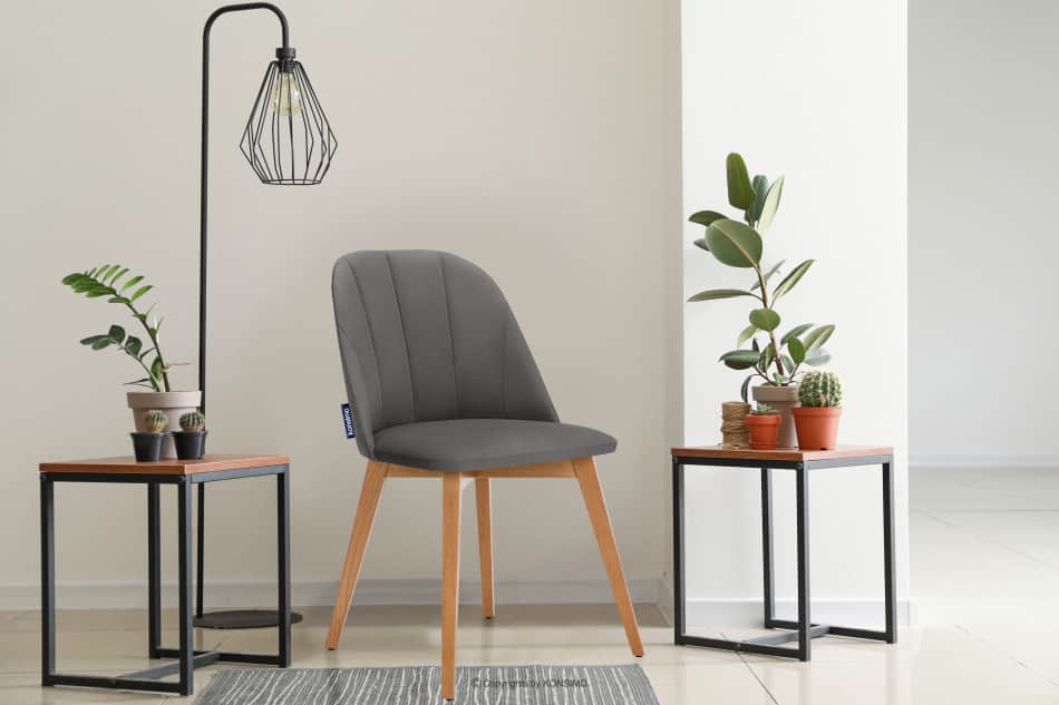 RIFO Krzesła tapicerowane welurowe szare 2szt szary/jasny dąb - zdjęcie 1