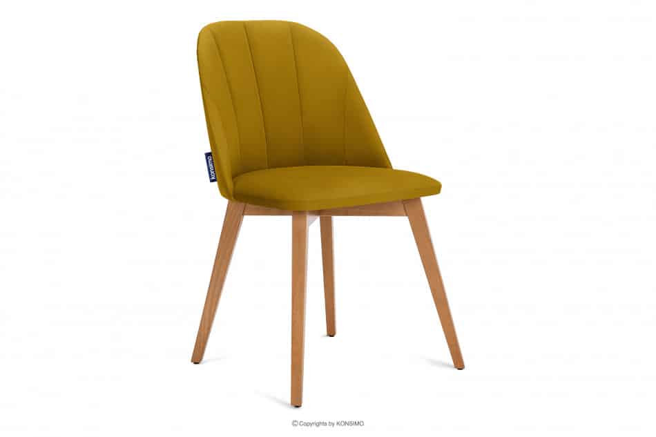 RIFO Krzesła tapicerowane welurowe żółte 2szt miodowy/jasny dąb - zdjęcie 3