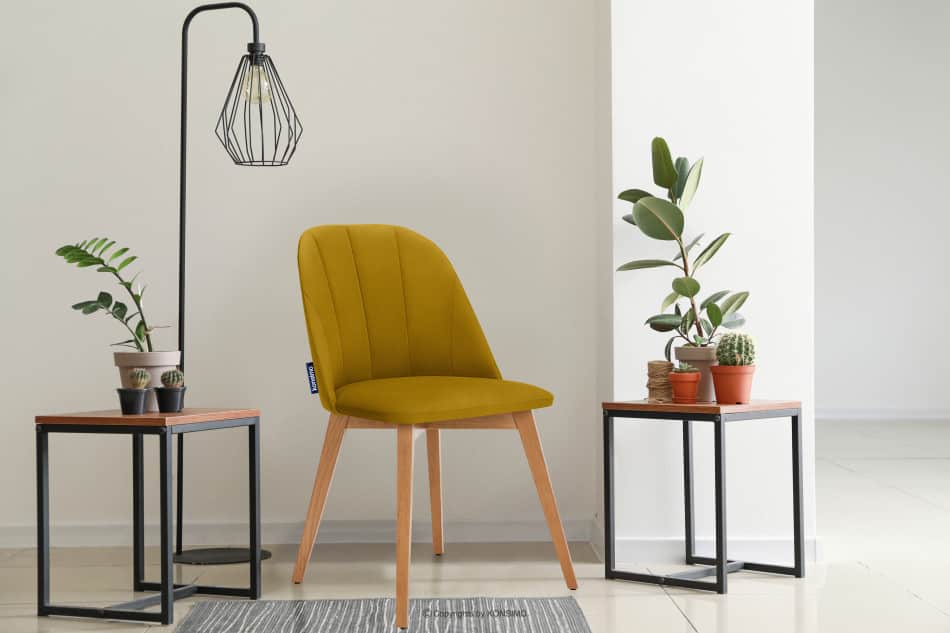 RIFO Krzesła tapicerowane welurowe żółte 2szt miodowy/jasny dąb - zdjęcie 1