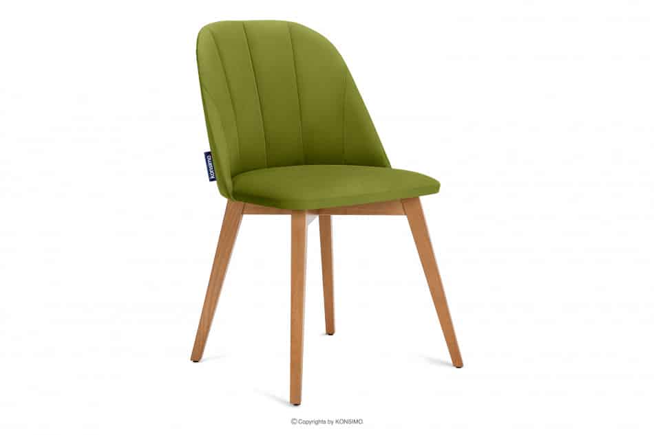 RIFO Krzesło tapicerowane welurowe zielone oliwkowy/jasny dąb - zdjęcie 0