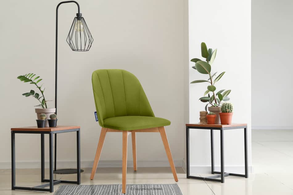 RIFO Krzesło tapicerowane welurowe zielone oliwkowy/jasny dąb - zdjęcie 1
