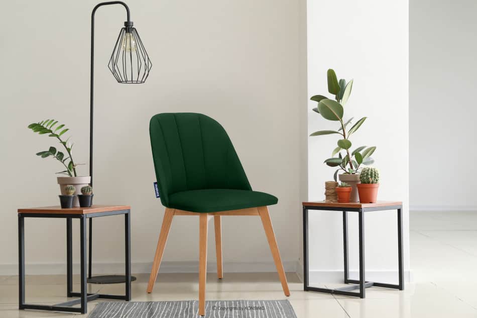 RIFO Krzesła tapicerowane welurowe butelkowa zieleń 2szt ciemny zielony/jasny dąb - zdjęcie 1