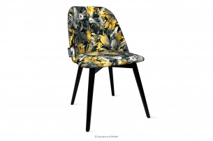BAKERI, https://konsimo.pl/kolekcja/bakeri/ Czarne krzesło ze wzorem kwiatowym do jadalni czarny/żółty - zdjęcie