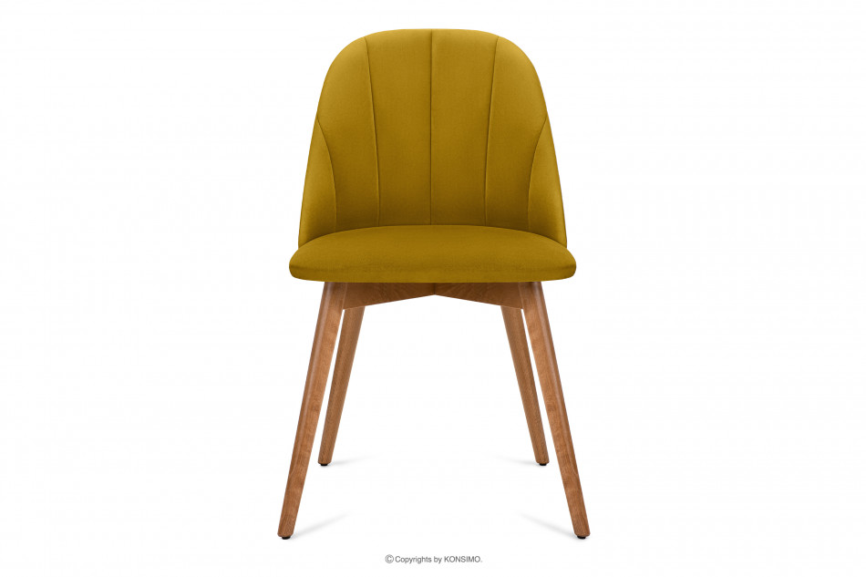 BAKERI Krzesło skandynawskie welur żółte musztardowy/jasny dąb - zdjęcie 2