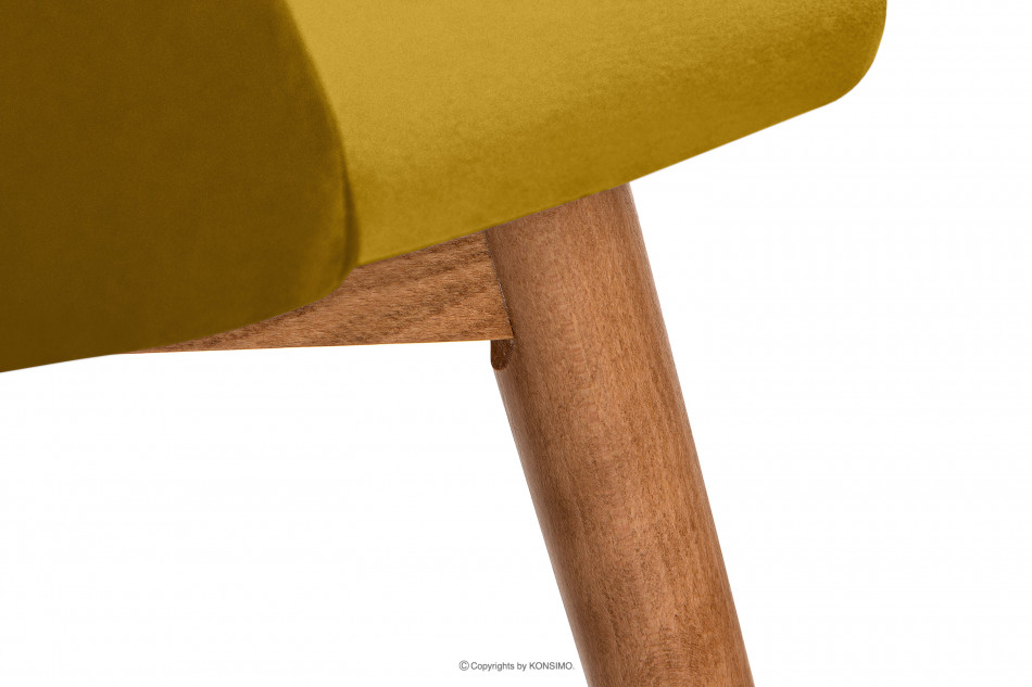 BAKERI Krzesło skandynawskie welur żółte musztardowy/jasny dąb - zdjęcie 5