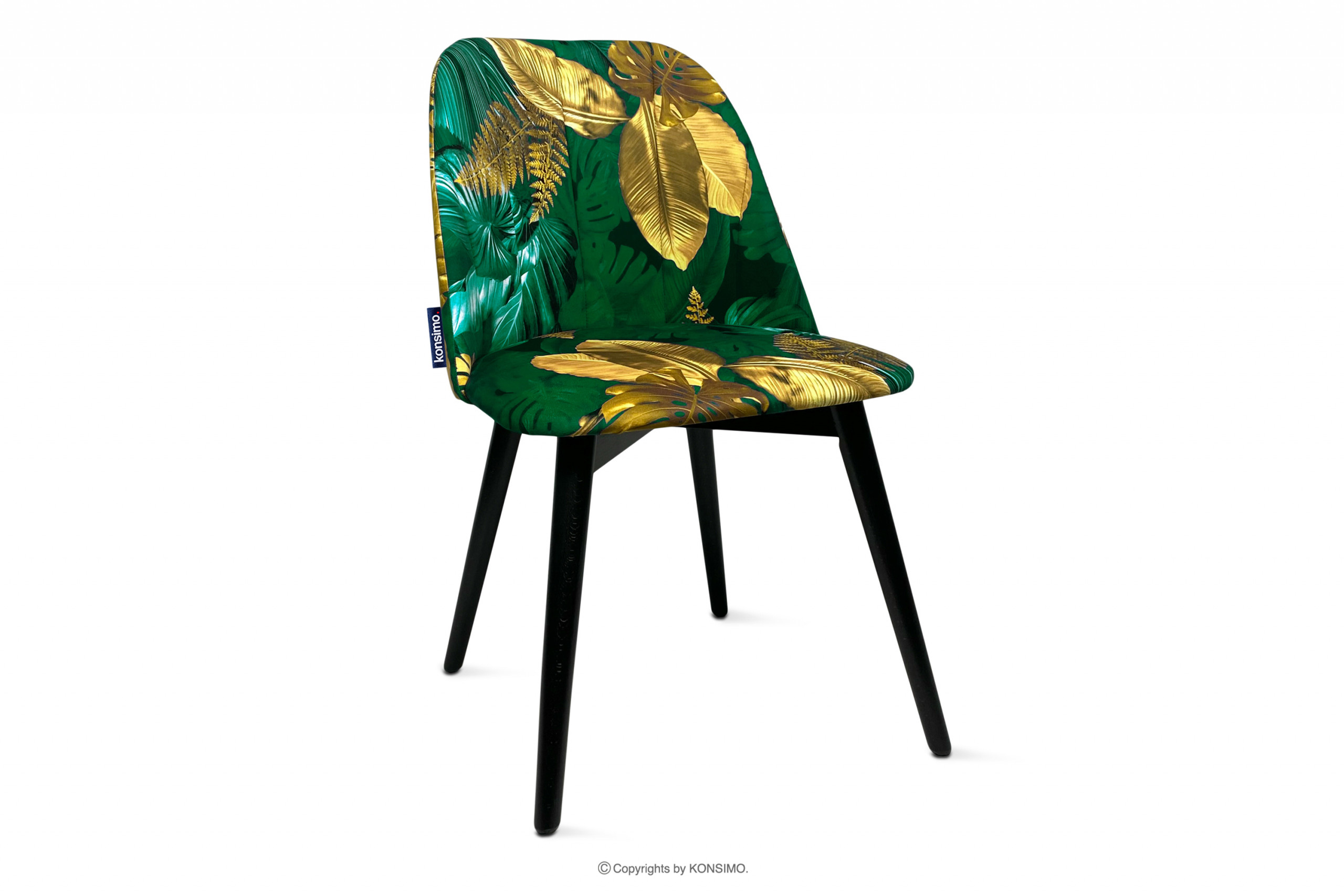 Welurowe zielone krzesło kwiaty złote