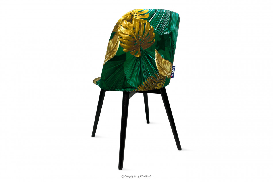 BAKERI Welurowe zielone krzesła kwiaty złote 2szt zielony/złoty/czarny - zdjęcie 3