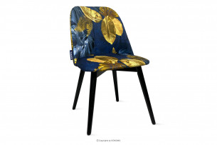BAKERI, https://konsimo.pl/kolekcja/bakeri/ Granatowe krzesło kwiaty złote na nóżkach granatowy/złoty - zdjęcie