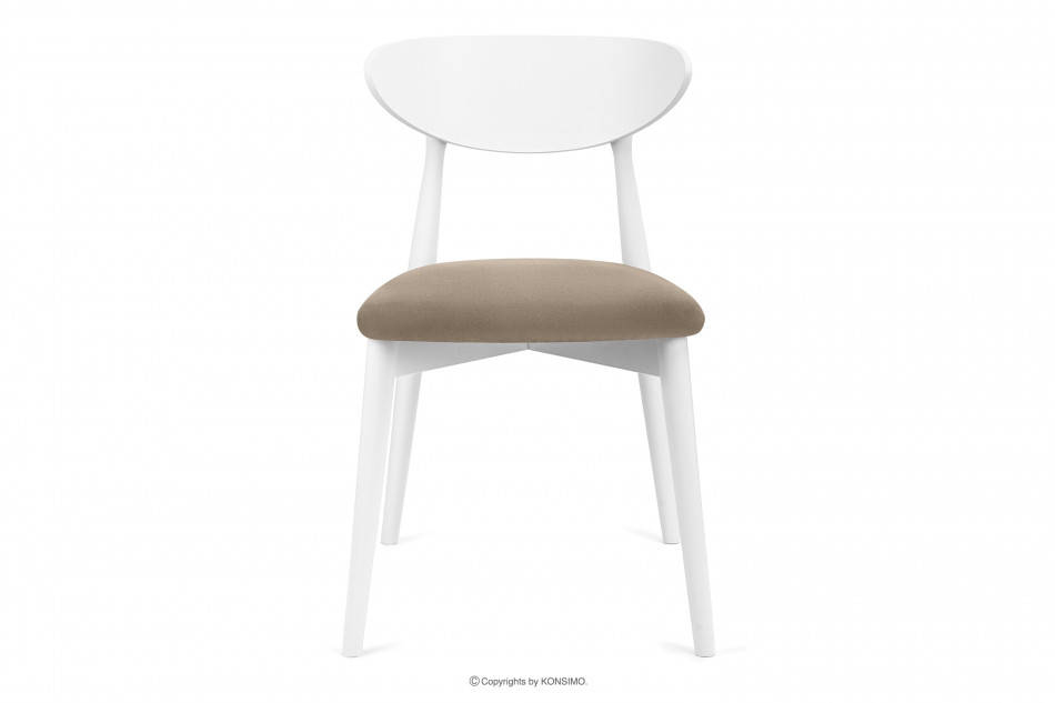 RABI Krzesła drewniane białe beżowy welur 2szt beżowy/biały - zdjęcie 4