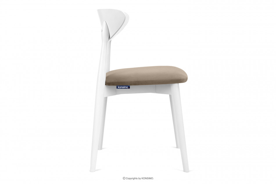 RABI Krzesła drewniane białe beżowy welur 2szt beżowy/biały - zdjęcie 5