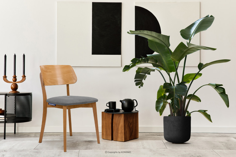 VINIS Krzesło nowoczesne drewniane dąb szare szary/dąb jasny - zdjęcie 1