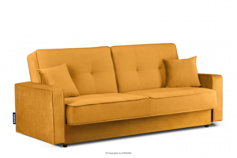 ORIO Żółta rozkładana kanapa do salonu welur żółty - zdjęcie 2