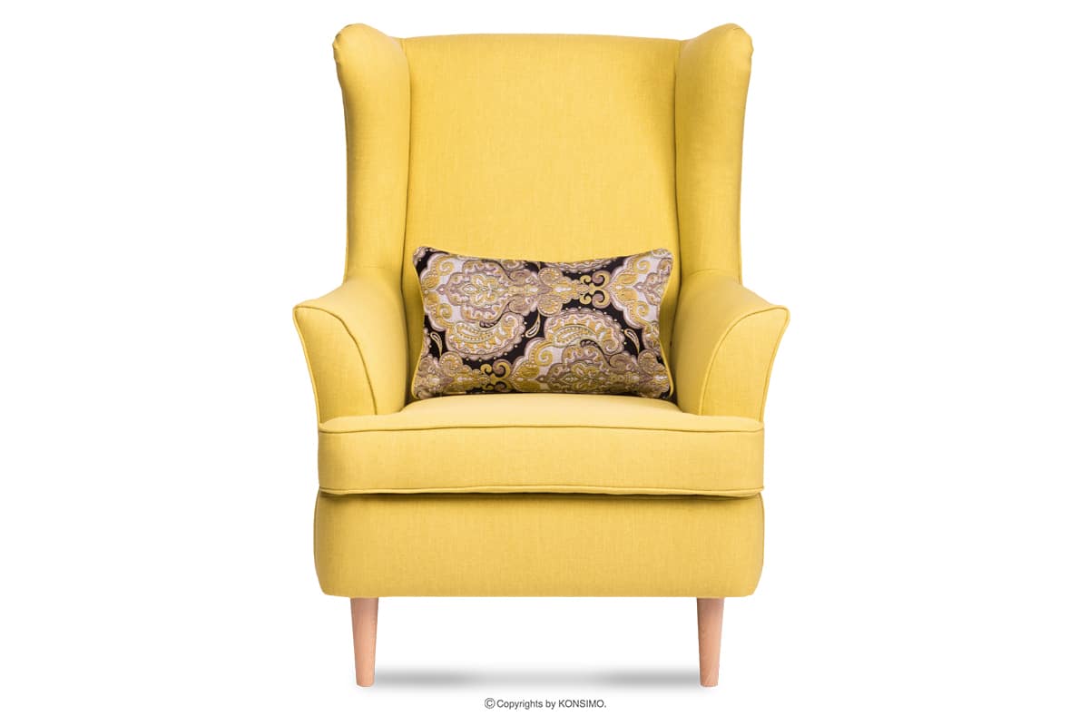 Skandynawski fotel żółty na nóżkach