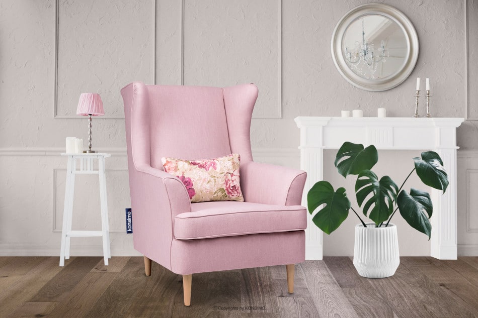 STRALIS Skandynawski fotel pudrowy róż na nóżkach różowy - zdjęcie 1