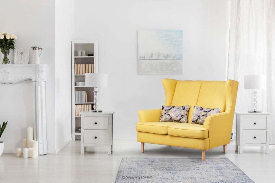 STRALIS Skandynawska sofa dwuosobowa żółta na nóżkach żółty - zdjęcie 1