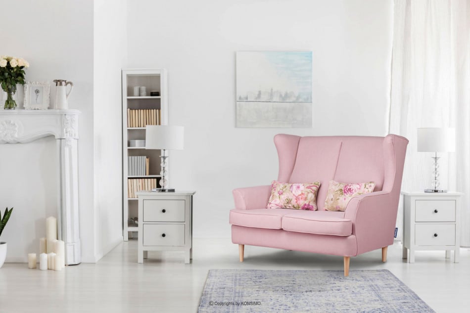 STRALIS Skandynawska sofa dwuosobowa pudrowy róż na nóżkach różowy - zdjęcie 1